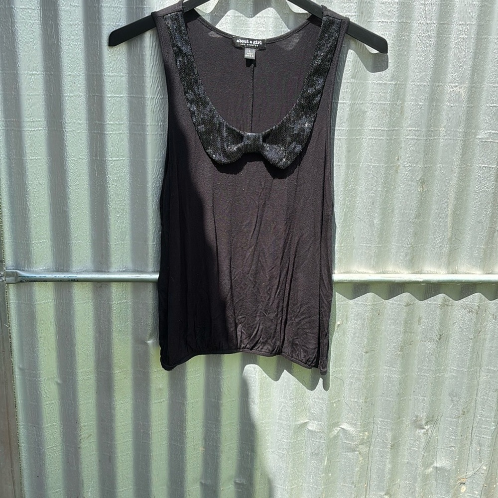 Black Sleeveless Top with Sequin Collar